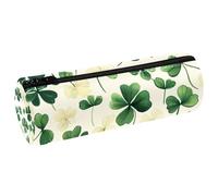 VAPOKF Green Clover Trousse à crayons en cuir PU pour ranger des stylos, des pièces de monnaie, des cosmétiques, des articles de papeterie, l'école, le bureau