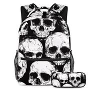 VAPOKF Grunge Dead Skulls Ensemble cartable pour adolescentes, filles, garçons, enfants, sac à dos avec trousse à crayons pour primaire, secondaire, lycée, multicolore, Taille unique, Ensemble