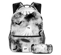 VAPOKF Grunge Halloween Ghost Bat Spider School Bag Set for Teen Girls Boys Kids Student Bookbag Sac à dos Sac à dos avec trousse à crayons pour primaire secondaire junior lycée, multicolore, Taille