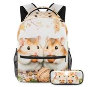 VAPOKF Hamsters Eats Nuts Berry Sac d'école pour adolescent, fille, garçon, enfant, sac à dos avec trousse à crayons pour école primaire, secondaire et lycée, multicolore, Taille unique, Ensemble