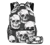 VAPOKF Horror Dead Human Skull Ensemble sac d'école pour adolescentes, filles, garçons, enfants, sac à dos avec trousse à crayons pour l'école primaire secondaire junior lycée, multicolore, Taille