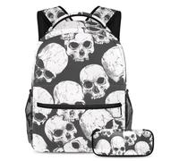 VAPOKF Horror Dead Skull Ensemble cartable pour adolescentes, filles, garçons, enfants, sac à dos avec trousse à crayons pour école primaire, secondaire, lycée, multicolore, Taille unique, Ensemble