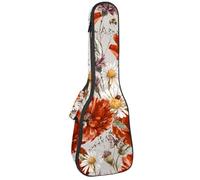VAPOKF Housse pour ukulélé, housse pour ukulélé soprano ténor concert 58,4 cm, 10 mm d'épaisseur, rembourrée, sangles réglables, sac de transport, motif coquelicot rouge fleuri et marguerite,