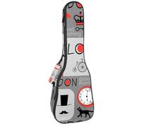 VAPOKF Housse pour ukulélé, housse pour ukulélé soprano ténor concert 58,4 cm, 10 mm d'épaisseur, rembourrée, sangles réglables, sac de transport, journal britannique gris, multicolore,