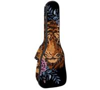 VAPOKF Housse pour ukulélé, housse pour ukulélé soprano ténor concert 58,4 cm, 10 mm d'épaisseur, rembourrée, sangles réglables, sac de transport, tête de tigre, fleur ethnique, multicolore,