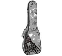 VAPOKF Housse pour ukulélé, housse pour ukulélé soprano ténor concert 58,4 cm, 10 mm d'épaisseur, rembourrée, sangles réglables, sac de transport, tour Eiffel française et mot Hello, multicolore,