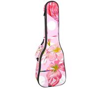 VAPOKF Housse pour ukulélé, housse pour ukulélé soprano ténor concert 58,4 cm, 10 mm d'épaisseur, rembourrée, sangles réglables, sac de transport, flamants roses, fleurs d'hibiscus sur pois,
