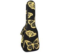 VAPOKF Housse pour ukulélé, housse pour ukulélé soprano ténor concert 58,4 cm, 10 mm d'épaisseur, rembourrée, sangles réglables, motif papillon doré, multicolore, 25.9x9x3.1in/66x23x8cm