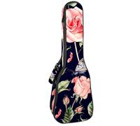 VAPOKF Housse pour ukulélé, housse pour ukulélé soprano ténor concert 58,4 cm, 10 mm d'épaisseur, rembourrée, sangles réglables, sac de transport, motif fleur et papillon sur fond noir, multicolore,