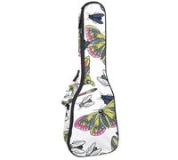 VAPOKF Housse pour ukulélé, housse pour ukulélé soprano ténor concert 58,4 cm, 10 mm d'épaisseur, rembourrée, sangles réglables, sac de transport, papillon, libellule et insectes, multicolore,