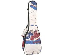 VAPOKF Housse pour ukulélé, housse pour ukulélé soprano ténor concert 58,4 cm, 10 mm d'épaisseur, rembourrée, sangles réglables, sac de transport, London Street Big Ben Doodles, multicolore,