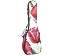 VAPOKF Housse pour ukulélé, housse pour ukulélé soprano ténor concert 58,4 cm, 10 mm d'épaisseur, rembourrée, sangles réglables, sac de transport, motif papillon, fleur sauvage, tulipe, multicolore,