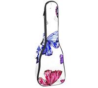 VAPOKF Housse pour ukulélé, housse pour ukulélé soprano ténor concert 58,4 cm, 10 mm d'épaisseur, rembourrée, douce, sangles réglables, sac de transport, aquarelle, beaux papillons, multicolore,