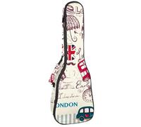 VAPOKF Housse pour ukulélé, housse pour ukulélé soprano ténor concert 58,4 cm, 10 mm d'épaisseur, rembourrée, sangles réglables, sac de transport, carte postale britannique Londres, multicolore,