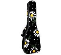 VAPOKF Housse pour ukulélé, housse pour ukulélé soprano ténor concert 58,4 cm, 10 mm d'épaisseur, rembourrée, sangles réglables, sac de transport, camomille florale sur fond noir, multicolore,
