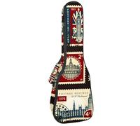 VAPOKF Housse pour ukulélé, housse pour ukulélé soprano ténor concert 58,4 cm, 10 mm d'épaisseur, rembourrée, sangles réglables, motif Union Jack Big Ben London Stamps, multicolore,