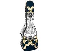 VAPOKF Housse pour ukulélé, housse pour ukulélé soprano ténor concert 58,4 cm, 10 mm d'épaisseur, rembourrée, sangles réglables, hipple mandala avec fleurs dorées sur fond foncé, multicolore,