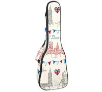 VAPOKF Housse pour ukulélé, housse pour ukulélé soprano ténor concert 58,4 cm, 10 mm d'épaisseur, rembourrée, sangles réglables, sac de transport, London Tower Bridge, multicolore,