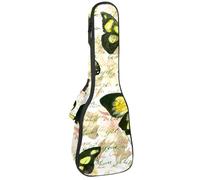 VAPOKF Housse pour ukulélé, housse pour ukulélé soprano ténor concert 58,4 cm, 10 mm d'épaisseur, rembourrage doux, sangles réglables, sac de transport, papillon vert sur lettres vintage notes,