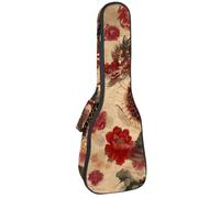 VAPOKF Housse pour ukulélé, housse pour ukulélé soprano ténor concert de 58,4 cm, 10 mm d'épaisseur, rembourrée, douce, sangles réglables, motif dragon ancien, rose, rouge, pivoine, multicolore,