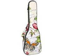 VAPOKF Housse pour ukulélé, housse pour ukulélé soprano ténor concert de 58,4 cm, 10 mm d'épaisseur, rembourrée, sangles réglables, sac de transport, motif papillon et fleur de rose, multicolore,
