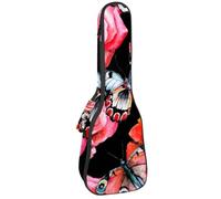 VAPOKF Housse pour ukulélé, housse pour ukulélé soprano ténor concert de 58,4 cm, 10 mm d'épaisseur, rembourrée, sangles réglables, sac de transport, aquarelle, fleur sauvage, rose, papillon,