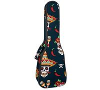 VAPOKF Housse pour ukulélé, housse pour ukulélé soprano ténor concert de 58,4 cm, 10 mm d'épaisseur, rembourrée, sangles réglables, Dia de Los Muertos Crânes et guitare, multicolore,