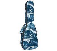 VAPOKF Housse pour ukulélé, housse pour ukulélé soprano ténor concert de 58,4 cm, 10 mm d'épaisseur, rembourrée, douce, sangles réglables, sac de transport, baleine bleue sur l'océan, multicolore,