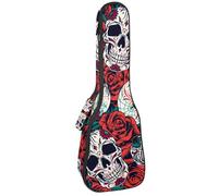 VAPOKF Housse pour ukulélé, housse pour ukulélé soprano ténor concert de 58,4 cm, 10 mm d'épaisseur, rembourrée, sangles réglables, sac de transport, Day of the Dead Sugar Skulls et rose rouge,
