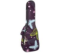 VAPOKF Housse pour ukulélé soprano ténor concert 58,4 cm, 10 mm d'épaisseur, rembourrée, sangles réglables, sac de transport, beaux pois papillon et feuilles tropiacales, multicolore,
