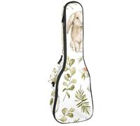 VAPOKF Housse pour ukulélé soprano ténor concert 58,4 cm, 10 mm d'épaisseur, rembourrée, sangles réglables, sac de transport, adorable lapin, branche de lièvre, plante, multicolore,