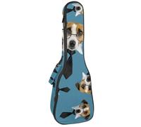 VAPOKF Housse pour ukulélé soprano ténor concert 58,4 cm, 10 mm d'épaisseur, rembourrée, sangles réglables, motif Jack Russell Terrier avec lunettes et cravate noire, multicolore,