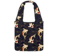 VAPOKF Koi Fish and Waves Sac fourre-tout en toile de style japonais pour femme, grand sac de transport réutilisable, sac à bandoulière pour l'école, le travail, le bureau, les voyages, le shopping