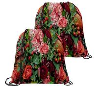 VAPOKF Lot de 2 grands sacs à cordon de serrage en polyéthylène avec cordon de serrage pour école, gym, sport, voyage, fleurs colorées, multicolore, 21.2x17.3in/54x44cm