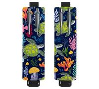 VAPOKF Lot de 2 porte-stylos à bande élastique réglable pour ordinateur portable, porte-crayons en cuir synthétique, pochette pour journaux, livres, planificateurs, classeurs, tablettes, poissons
