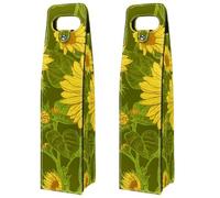 VAPOKF Lot de 2 sacs à vin décoratifs réutilisables en cuir pour fête, pique-nique, anniversaire, voyage - Fleurs et papillons sur fond bleu, Multicolore 3., 3.5x3.9x15.9in/9x10x40.5cm, Sac à vin