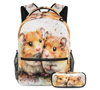 VAPOKF Lot de 2 sacs d'école aquarelle hamster pour adolescentes, filles, garçons, enfants, sac à dos avec trousse à crayons pour l'école primaire, secondaire et lycée, multicolore, Taille unique