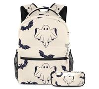 VAPOKF Lot de 2 sacs d'école d'Halloween fantômes et chauves-souris pour adolescentes, filles, garçons, enfants, sac à dos avec trousse à crayons pour école primaire, secondaire, lycée, multicolore,