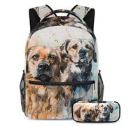 VAPOKF Lot de 2 sacs d'école labrador aquarelle pour adolescentes, filles, garçons, enfants, sac à dos avec trousse à crayons pour l'école primaire, secondaire et lycée, multicolore, Taille unique,