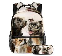 VAPOKF Lot de 2 sacs d'école noirs pour adolescents filles garçons enfants sac à dos sac à dos avec trousse à crayons pour l'école primaire secondaire junior lycée, multicolore, Taille unique,