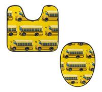 VAPOKF Lot de 2 tapis contour WC en forme de U et couvre-abattant de toilettes, en flanelle, doux et antidérapant, avec housse pour abattant de toilettes, rangée de bus scolaire