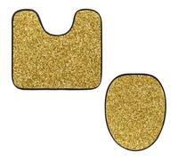 VAPOKF Lot de 2 tapis contour WC en forme de U et housse pour abattant de toilettes, en flanelle, doux et antidérapant, motif doré
