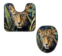 VAPOKF Lot de 2 tapis contour WC en forme de U et housse pour abattant de toilettes, en flanelle, doux et antidérapant, motif léopard sauvage dans la jungle