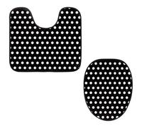 VAPOKF Lot de 2 tapis contour WC en forme de U et housse pour abattant de toilettes, en flanelle, doux et antidérapant, motif à pois, noir et blanc