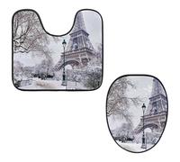 VAPOKF Lot de 2 tapis contour WC en forme de U et housse pour abattant de toilettes, en flanelle, doux et antidérapant, motif Tour Eiffel et neige