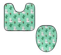 VAPOKF Lot de 2 tapis contour WC en forme de U et housse pour abattant de toilettes, en flanelle, doux et antidérapant, motif lama mignon avec cactus