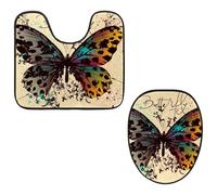 VAPOKF Lot de 2 tapis contour WC en forme de U et housse pour abattant de toilettes, en flanelle, doux et antidérapant, motif papillon