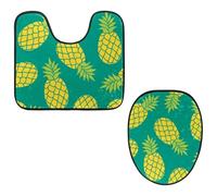 VAPOKF Lot de 2 tapis contour WC en forme de U et housse pour abattant de toilettes, en flanelle, doux et antidérapant, motif ananas vert