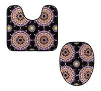 VAPOKF Lot de 2 tapis contour WC en forme de U et housse pour abattant de toilettes, en flanelle, doux et antidérapant, motif mandala