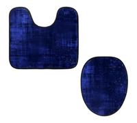 VAPOKF Lot de 2 tapis contour WC en forme de U et housse pour abattant de toilettes, en flanelle, doux et antidérapant, fond bleu